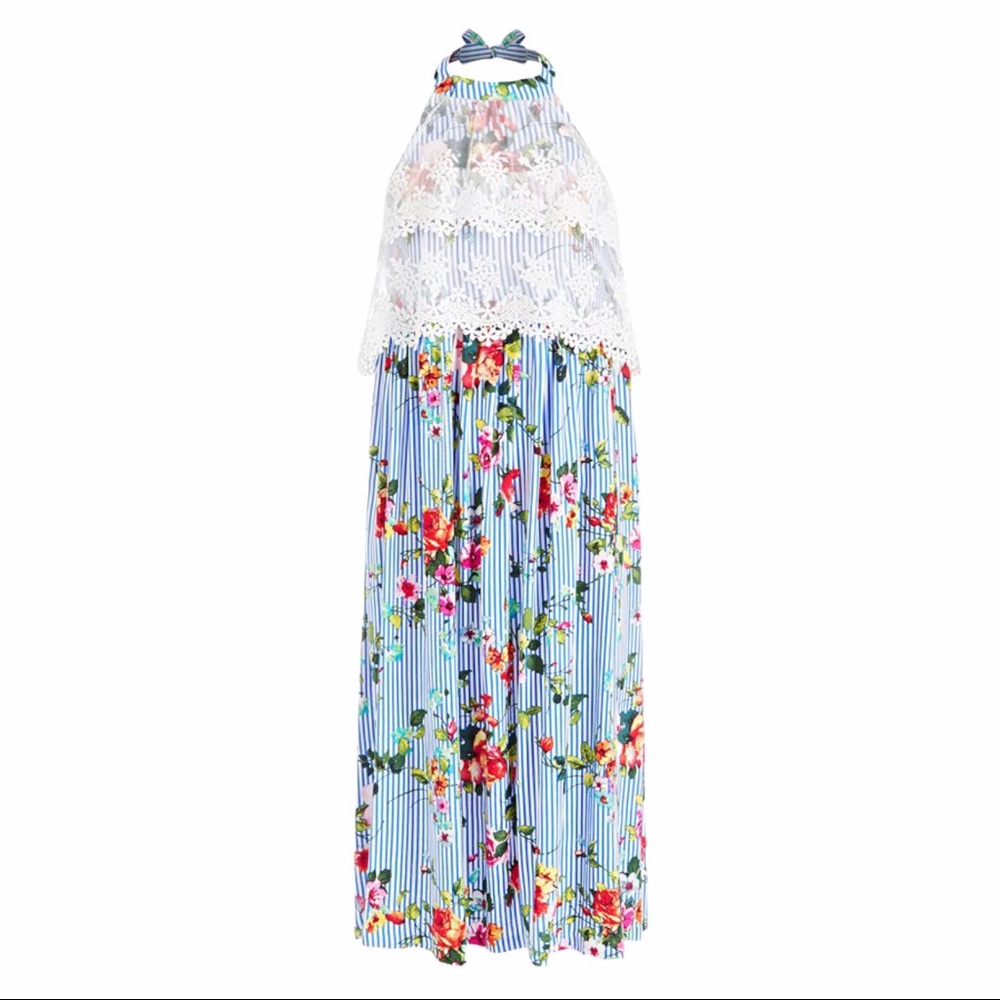 NWT Bonnie Jean Floral & Lace Halter Maxi Dress, 2T - Picture 2 of 14